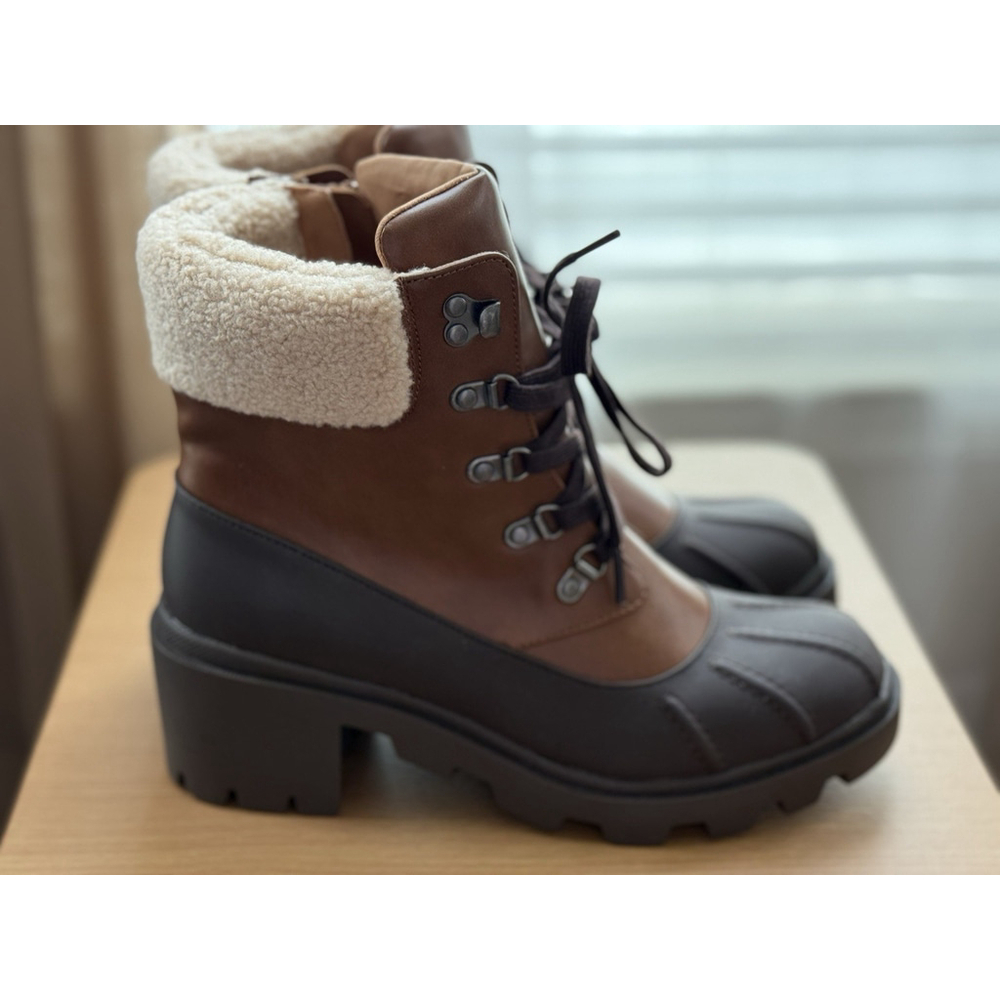 Madden Girl Women Rain Combat Duck Boots Chunky Block Heel Sz 10 M Brown Cognac - Picture 9 of 11